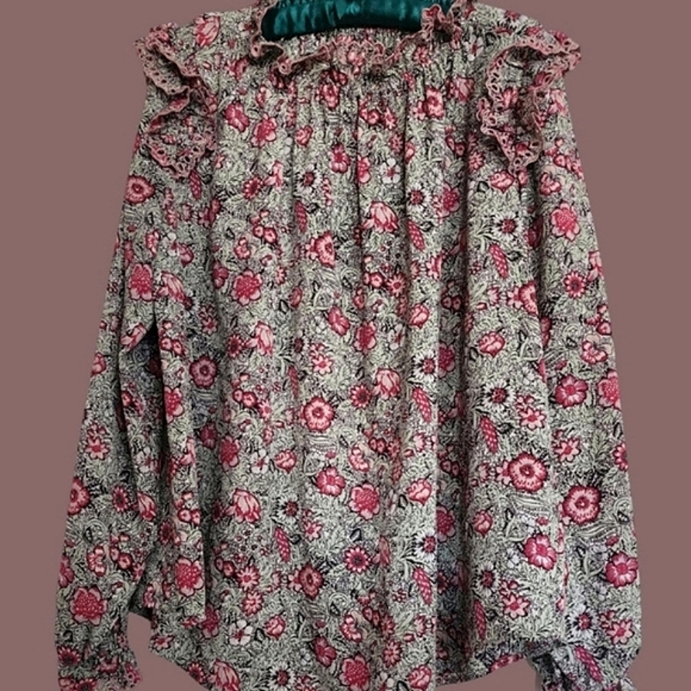 🌺Vintage La Vie Rebecca Taylor Floral Ruffle Blouse Long-Sleeve